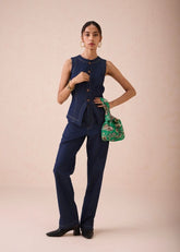 A Model Wearing Blue Denim The Daydream Denim Waistcoat, curated by Only Ethikal